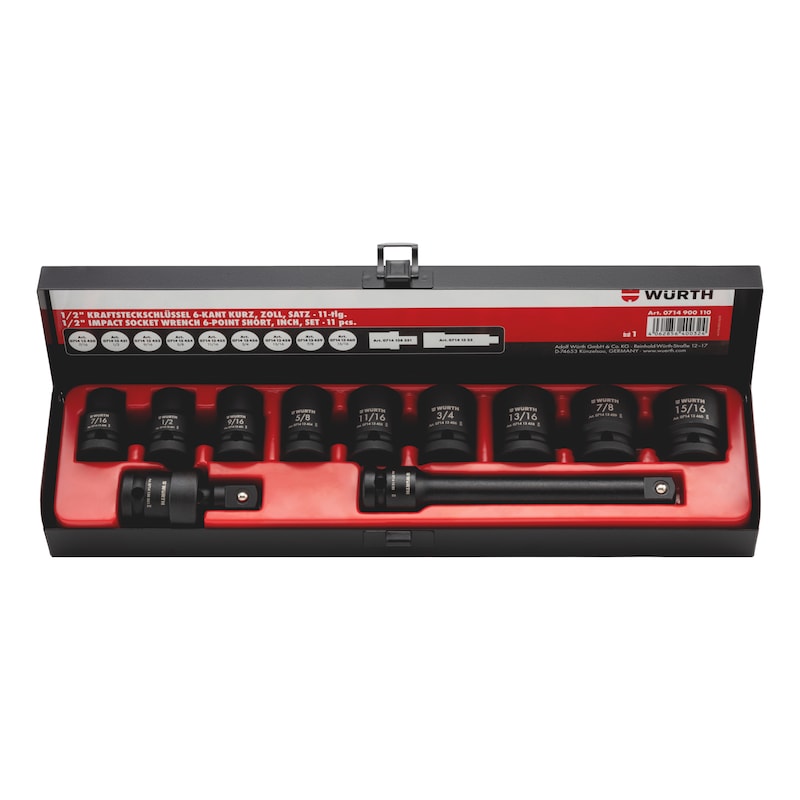 1/2 inch impact socket wrench set inch hexagon Short, 11 pieces - 1