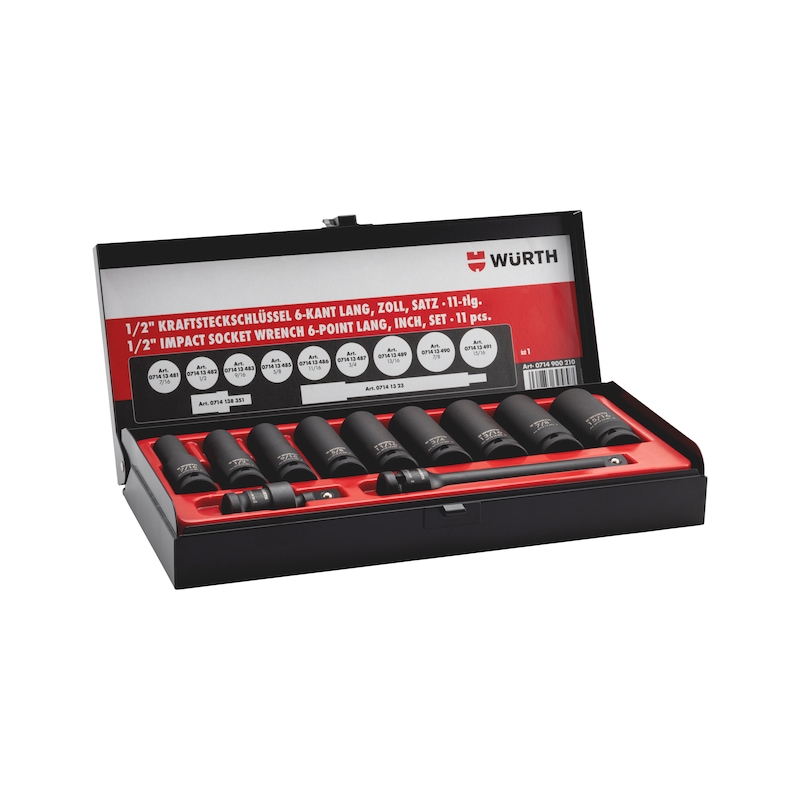 1/2 inch impact socket wrench set inch hexagon Long, 11 pieces - 2