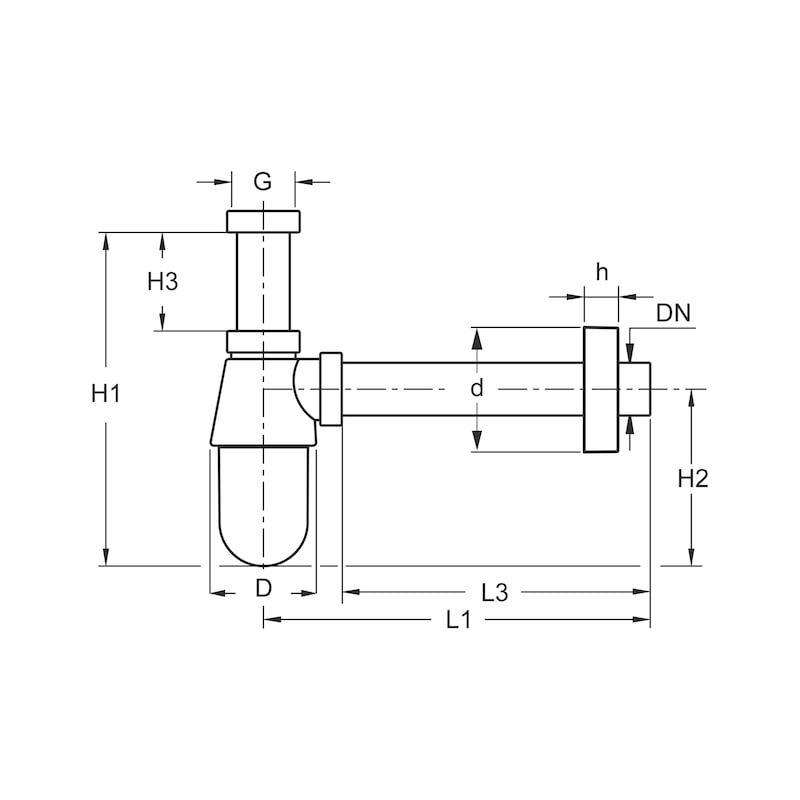 Flaschensiphon Standard Kunststoff verchromt, 250 mm Abgangsrohr - 2