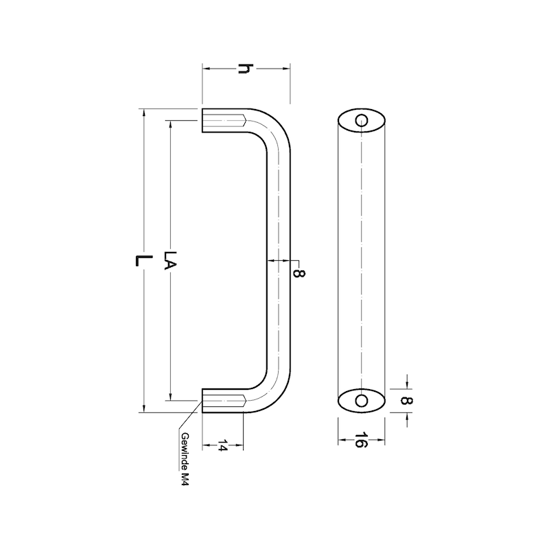 Design-Möbelgriff oval - GRF-(DESIGN R)-A2-160MM