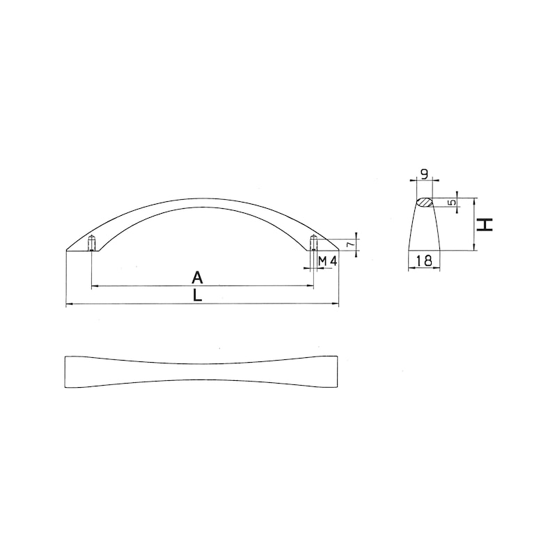 Segment bow handle - HNDL-SEGMBOW-ZD-(NI)-MATT-128MM