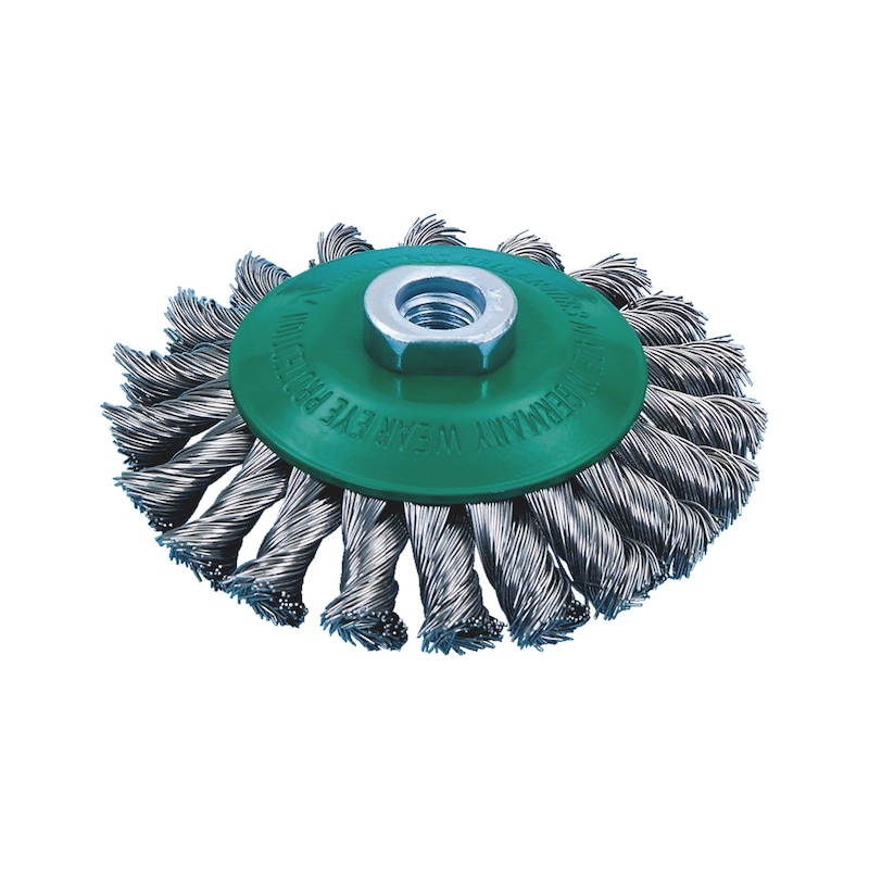 Bevel brush Knotted stainless steel with M14 connecting thread - TAPBRSH-AG-SST-D115X12XM14
