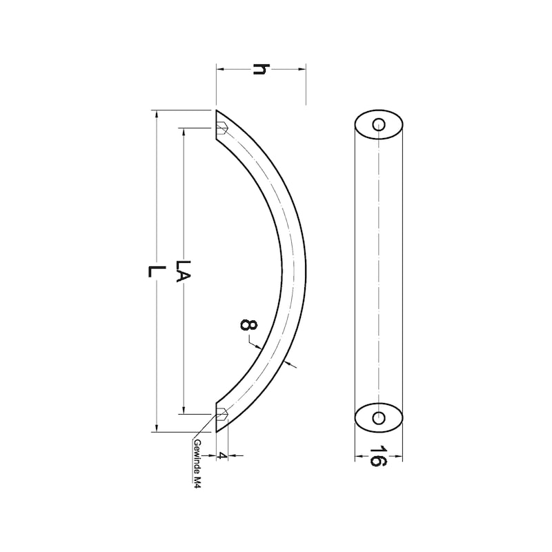Poignée de meuble ovale forme arc en inox A2 ovale - 2