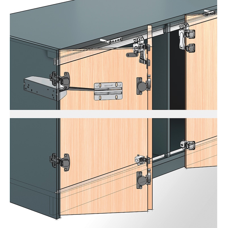 Folding door fittings without lower guide and with automatic closing WingLine L - 2