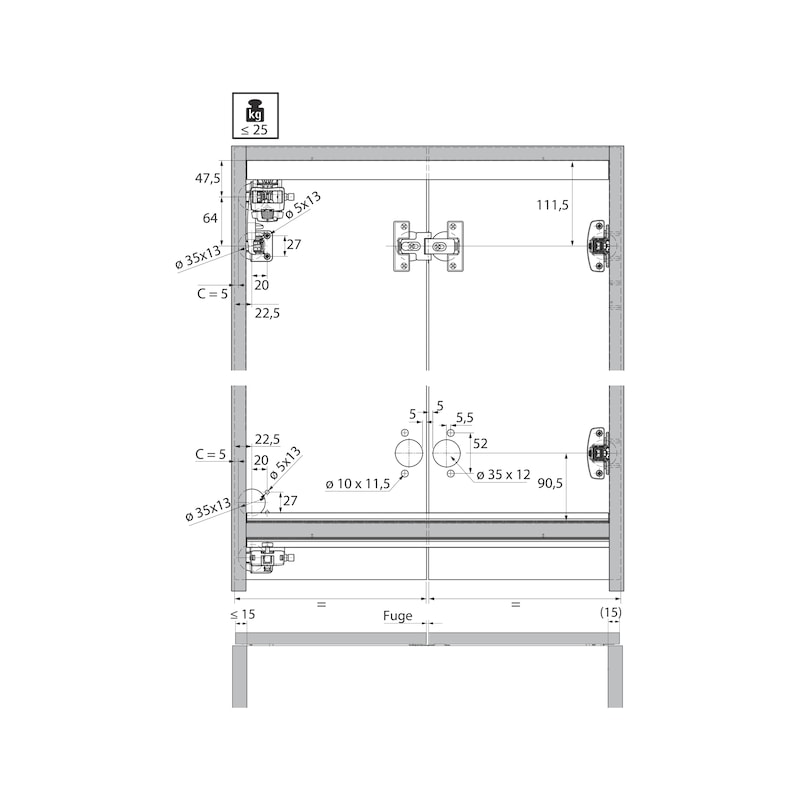Folding door fittings without lower guide or automatic closing WingLine L - 9