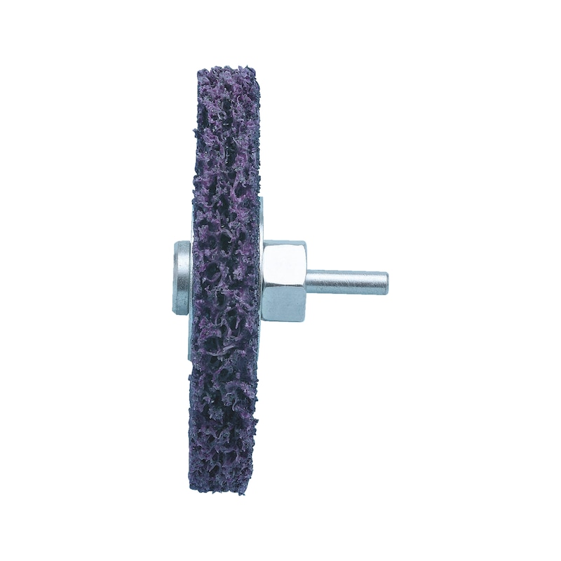 Nylon abrasive fleece disc, purple, with replaceable clamping mandrel - SNDDISC-NYLFAB-PURP-D100MM