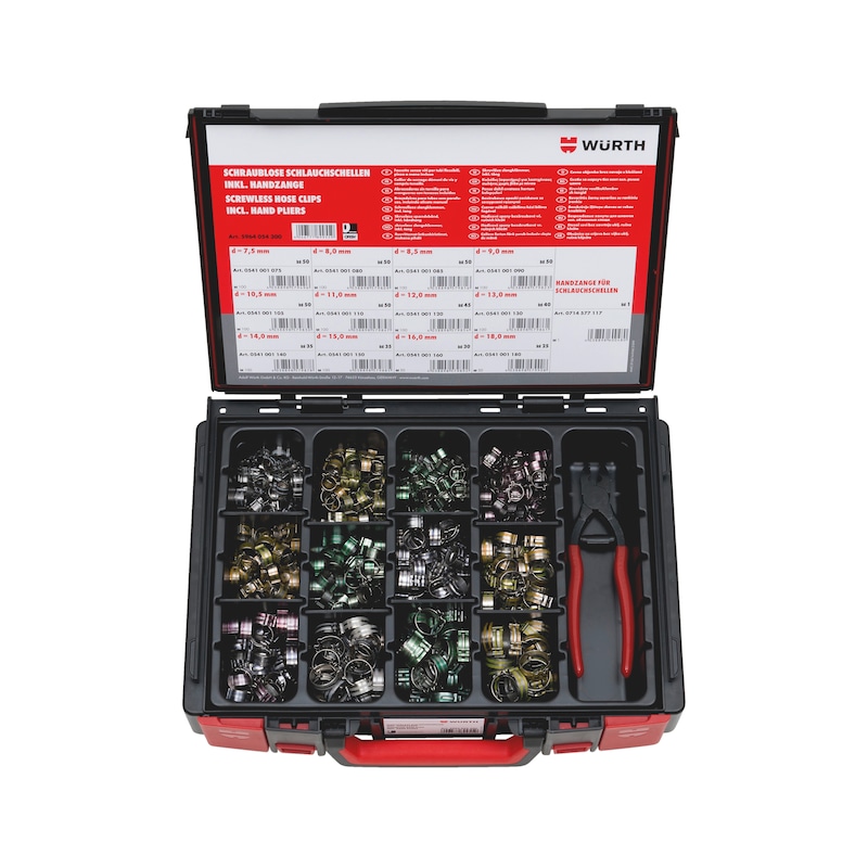 Screwless hose clamp assortment 511 pieces in system case