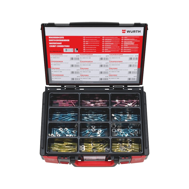 Heat-shrink crimp connector assortment 180 pieces in system case 4.4.1