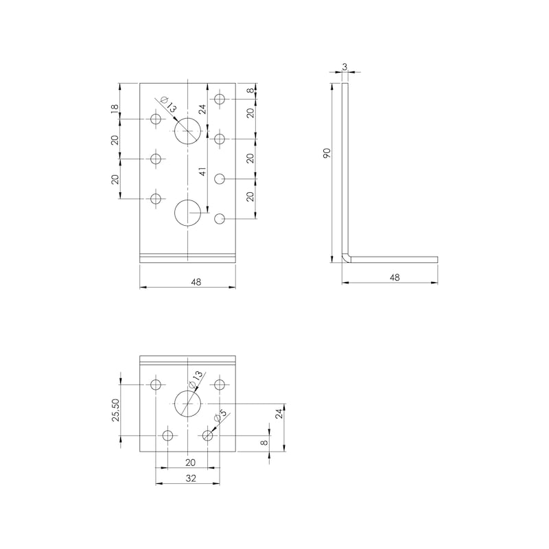 Winkelverbinder Typ HS für hochwertige tragende Holz/Holz- oder Holz/Beton-Anschlüsse - WNKL-HOVERB-48X48X90X3,0