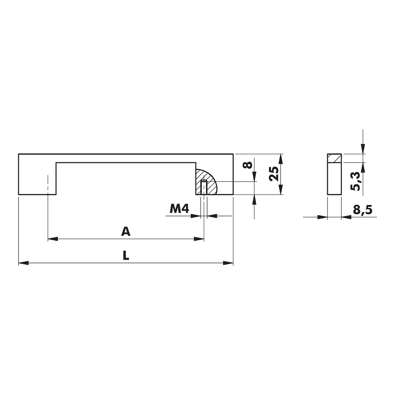 Design-Möbelgriff Bügelform kantig - GRF-BGL-ZD-DESIGN-ECKIG-(CR)-MATT-192MM