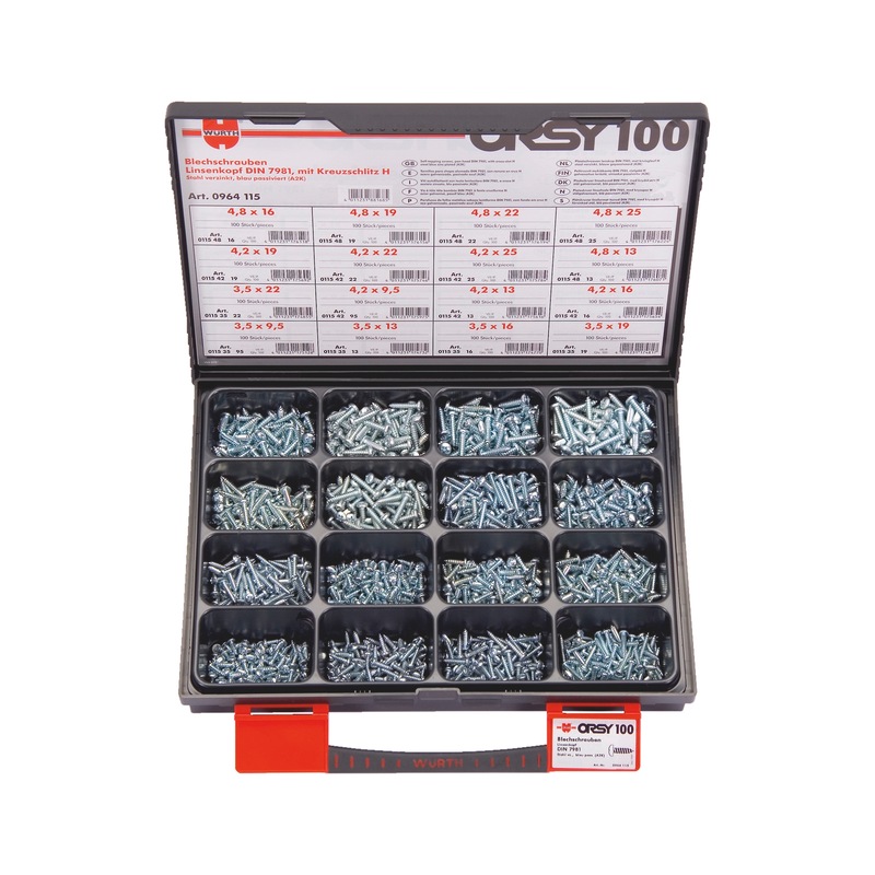ORSY<SUP>®</SUP> tapping screws pan head, assortment of 100 - SCR-STAP-SET-DIN7981-H2-(A2K)-1600PCS