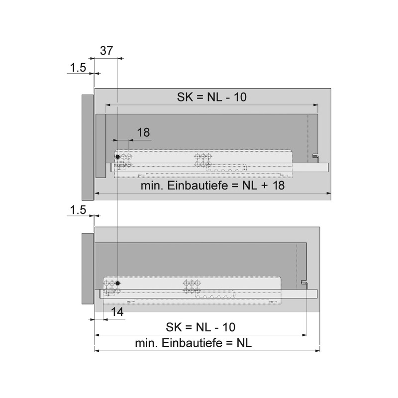 Underfloor guide partial extension Dynamic NT soft-close - UFLRGUID-DYNAMIC-30KG-SP-SOFTCLOSE-300MM