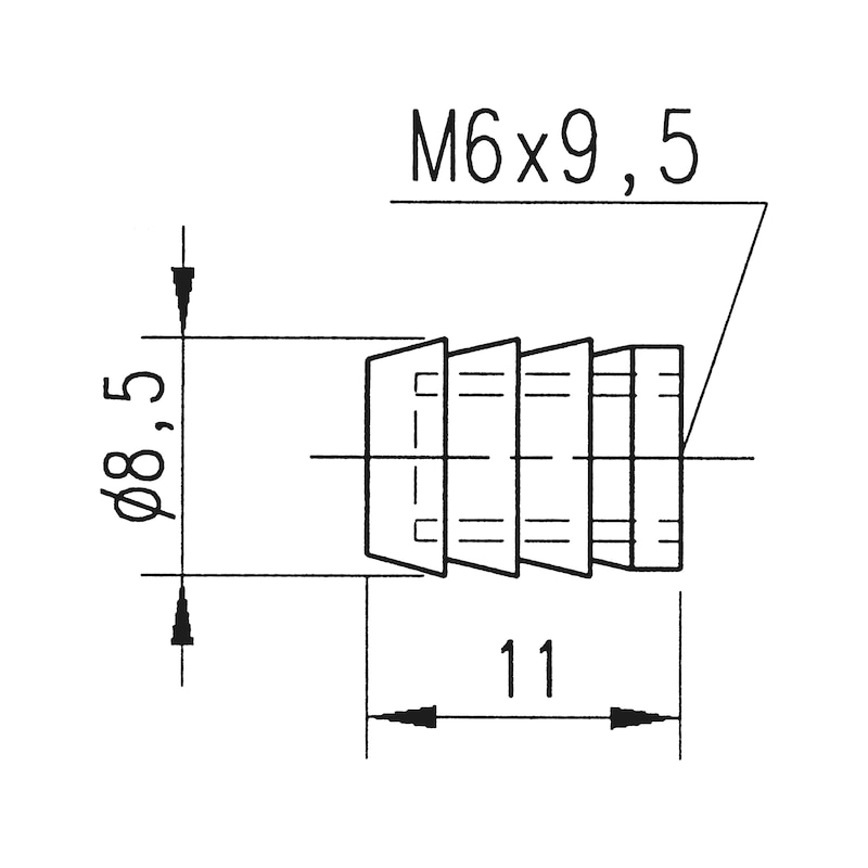Spreizmuffe Nylon für Systembolzen mit M6- Gewinde - EXZVERB-SPRZMUF-NYLON-BO8MM-(GWD-M6X9)