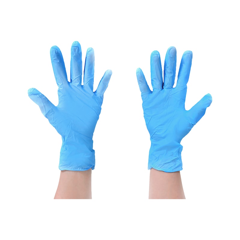 Blue plastic disposable shop gloves