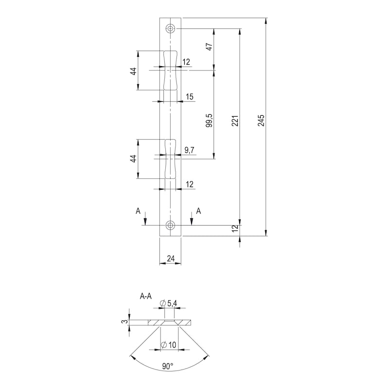 Schließplatte für Rohrrahmen-Einsteckschlösser RR02 - ZB-SHLBLECH-RR02-DIN/R-L-ZN-MATT