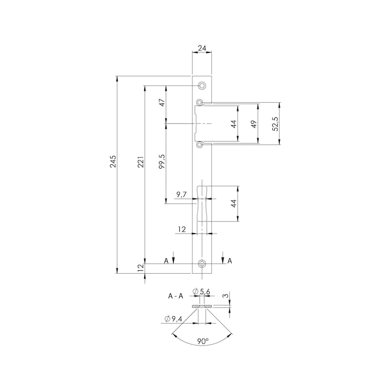 Schließplatte für Rohrrahmen-Einsteckschlösser RR02 E-Öffner - 2