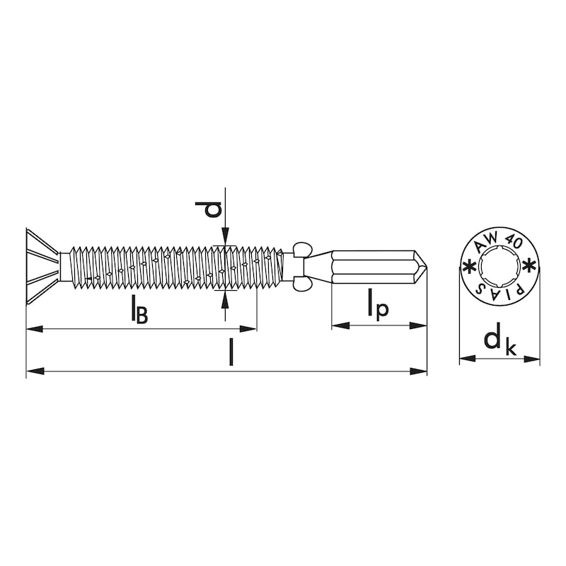 pias<SUP>®</SUP> wing-type drilling screw, countersunk milling head with AW drive - 2