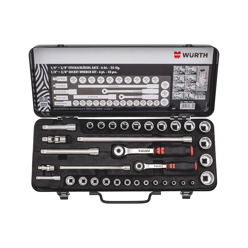 Socket wrenches, 1/4 inch and 3/8 inch Assortment of 35 pieces - SKTWRNCH-SORT-1/4+3/8IN-EXHEX-35PCS