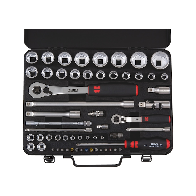 1/2 inch and 1/4 inch socket wrenches Assortment containing 59 pieces - SKTWRNCH-SORT-1/4+1/2IN-59PCS