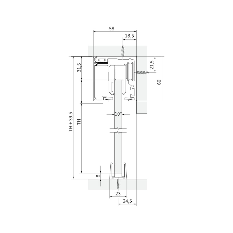 Kit ferramenta per porte scorrevoli da interni ABILIT 120-G Per montaggio a soffitto e a parete per porte in vetro - 2