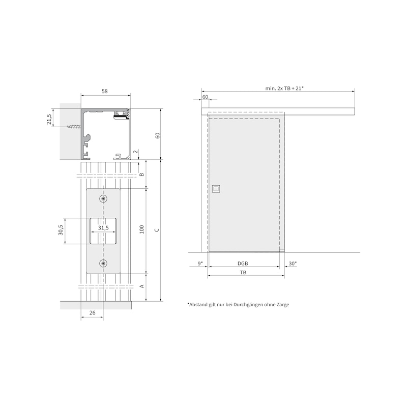 ABILIT stop block set For wooden or glass interior sliding doors as an optimal side closure for pre-wall mounting - 4