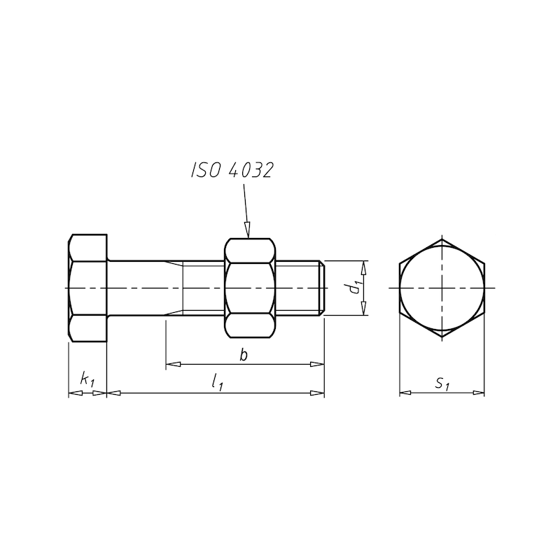 Screw, hexagon head with shaft - BLT-NUT-AS1111/1112-4.6/5Z-HDG-M16X300