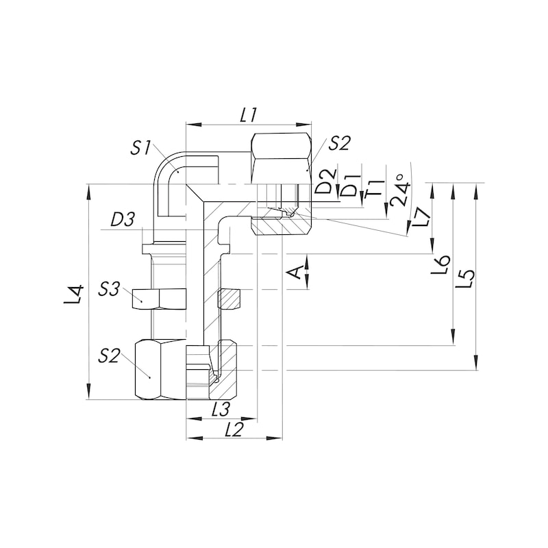 90° Winkel-Schottverschraubung ISO 8434-1, Edelstahl 1.4571 - 2
