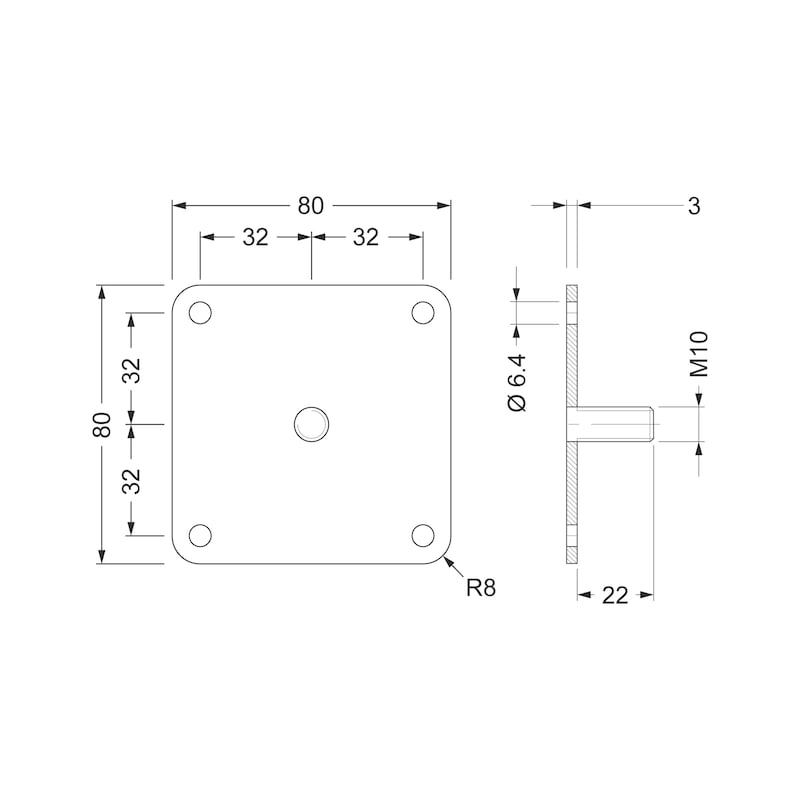 Mounting plate for furniture leg, type A - 3