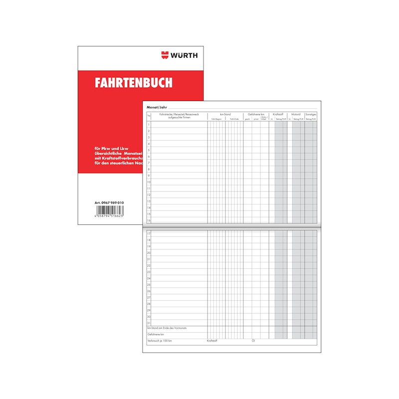 Fahrtenbuch PKW und LKW im Format DIN A5 mit 32 Blatt - FORMULAR-FAHRTENBUCH-PKW-LKW