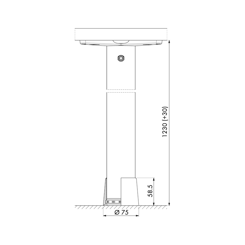 Tischbein mit einer Länge von 1230 mm zum individuellen Kürzen - TIBEIN-ST-SCHWARZ-D60MM-1230MM