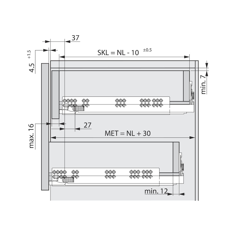 Dynapro Tipmatic full-extension concealed slide 60 kg For handle-free drawer panels - 4