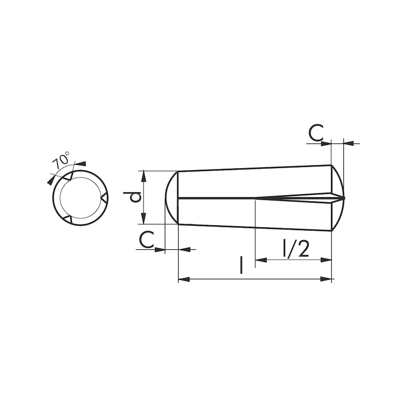 Taper-grooved dowel pin DIN 1472, A1 stainless steel, plain - PIN-TAPGRVD-DIN1472-A1-4X16