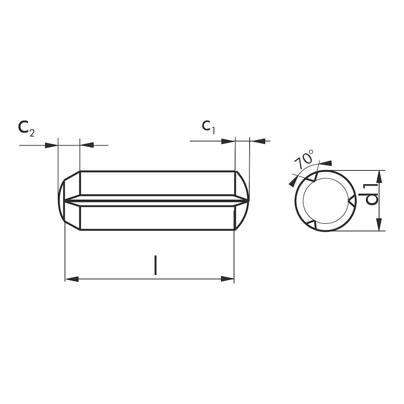 Zylinderkerbstift mit Fase DIN 1473, Edelstahl A1 blank - STI-ZYLKERB-FS-DIN1473-A1-8X70