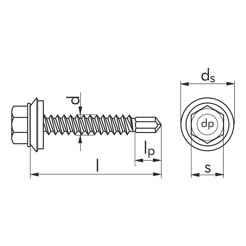 Drilling screw, hexagon head with sealing washer piasta<SUP>®</SUP> - SCR-DBIT-WSH19-WS8-(RUS)-4,8X25