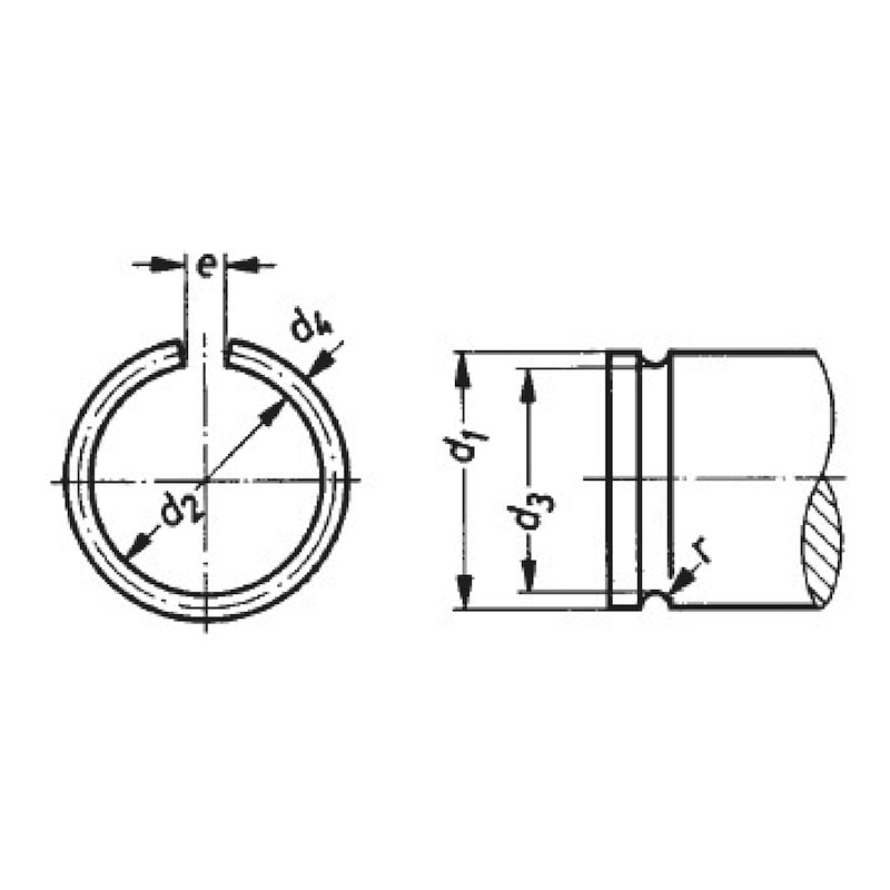 Poistný rozperný krúžok s kruhovým prierezom a drážka pre poistný krúžok pre hriadele - PODLOZKA POISTNA DIN9925 RW D30