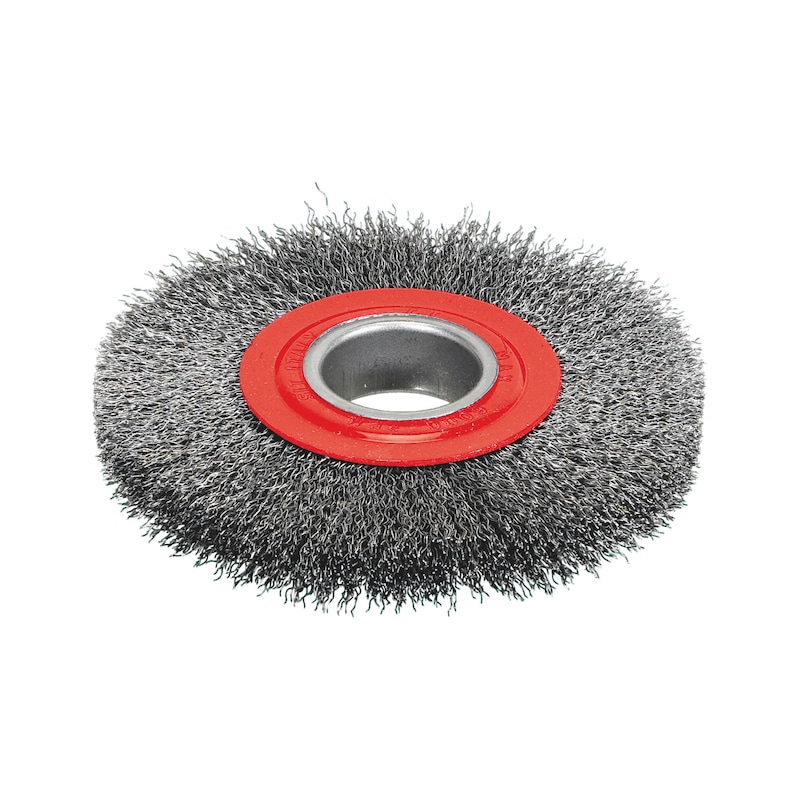 Round brush for bench grinders with high-resistance steel crimped wire   - RDBRSH-BNCHGRIND-STEEL-150X20MM