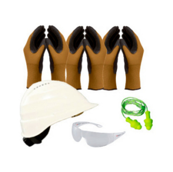 Set guantes prot. +gafas + tapón oídos+casco 9 pz.