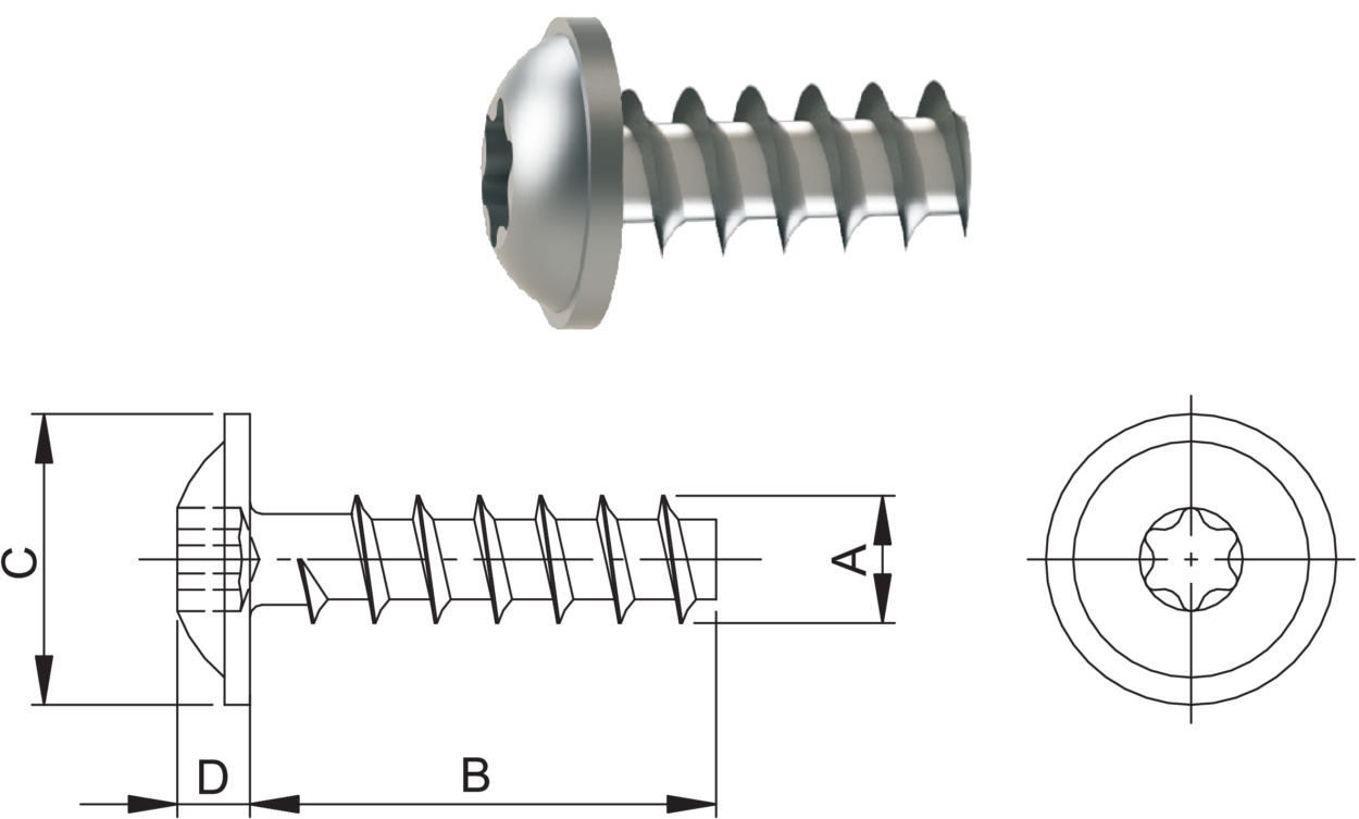 Truss head screw with six-lobe for plastics