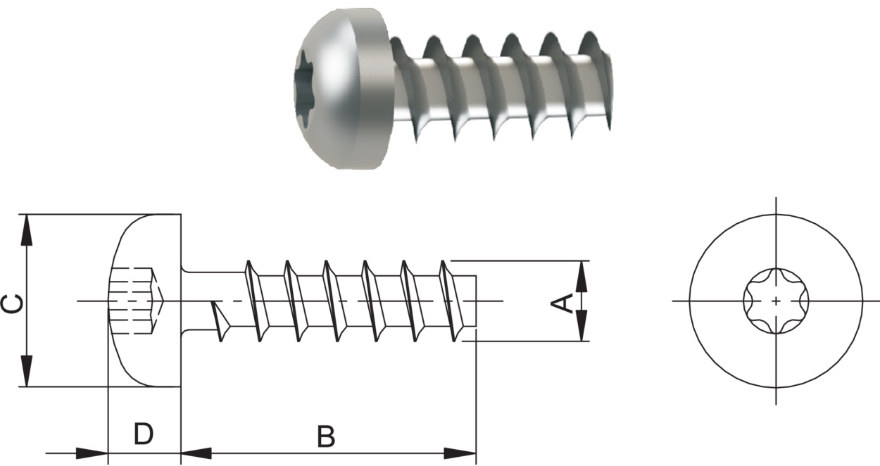 Oval-head screw with six-lobe for plastics