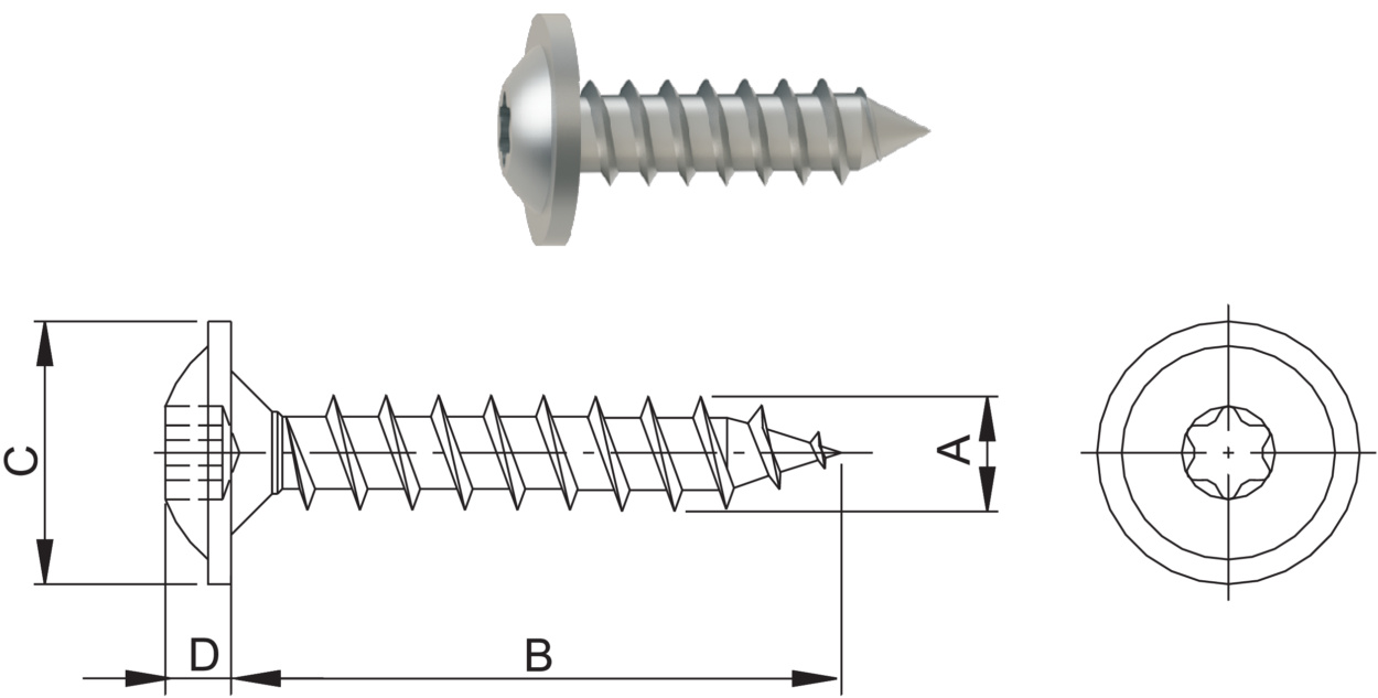 A2 screw with flange head similar to DIN 7981 B