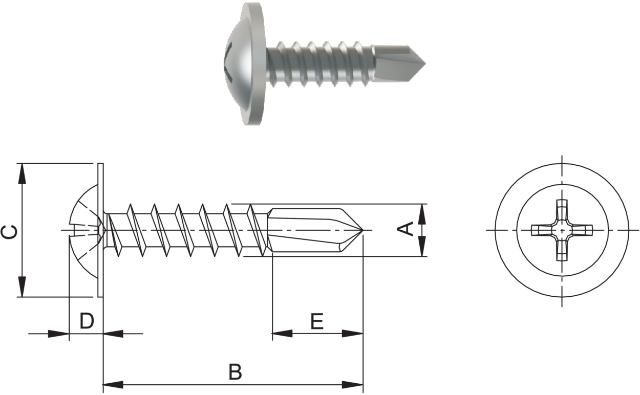 Screw with flange head with drilling point