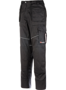 Arbeitshose schwarz für Dachdecker & Handwerker, robustes Material, elastischer Bund, EN 14404 Knietaschen