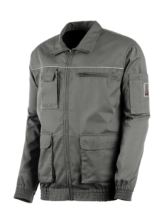 Veste á ceinture pas chère de couleur grise pour les artisans et les travailleurs, tissu mixte facile á entretenir et robuste, design sportif.