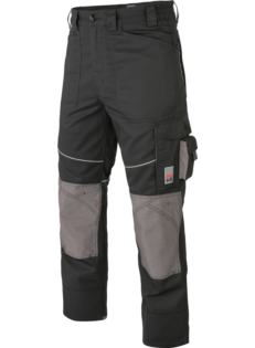 Pantalon de travail noir pour les artisans, confortable grâce à la ceinture élastique, robuste avec triple couture, grande variété de poches pour le rangement