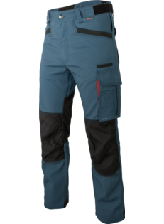 Pantalon de travail durable et élégant, de couleur bleue, en toile élastique, avec renforts en Cordura, EN 14404.