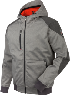 Werkvest wind- en waterdicht en warm, grijs softshell vest, sportieve moderne look, met capuchon.