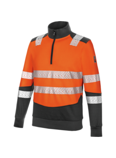Un sweat de travail Fluo de couleur orange de la marque de vêtements de travail et chaussures de sécurité Würth MODYF vue de face. Les détails sont visibles, tel que le col et les finitions.