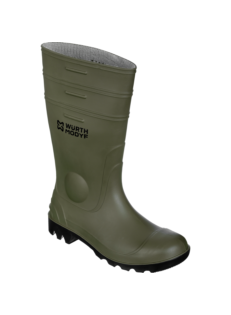 Une botte de sécurité basse imperméables GOREX S5 de couleur vert de la marque de vêtements de travail et chaussures de sécurité Würth MODYF vue de 3 quarts face. Les détails sont visibles comme ses variétés de couleurs. La languette ainsi que les lacets 