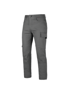 Vue de face d'un pantalon de travail STAR PC de couleur gris de la marque de vêtements de travail et chaussures de sécurité Würth MODYF. Le pantalon est bien visible ainsi que ses poches.