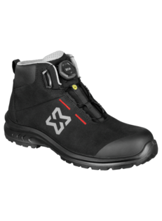 Vorderansicht schwarzer S3S Sicherheitsstiefel Cruise Mid, wasserabweisendes Obermaterial und rutschfeste Sohle